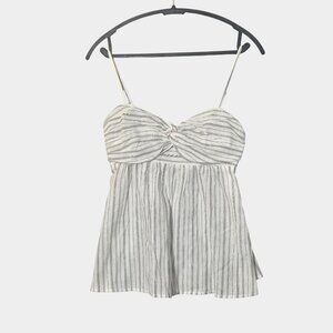 Banana Republic Linen Blend Pinstripe Twist Front Babydoll Top XS Beach NWOT